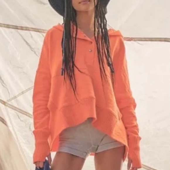 Free People Tops - Free People Movement Solid Honey Dove Pullover Sweater Size Large Hoodie Orange